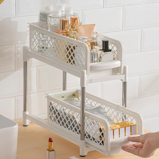 Выдвижной органайзер под раковиной, стеллаж для хранения, двухслойный дизайн, большая вместимость, прочная несущая способность, простая сборка