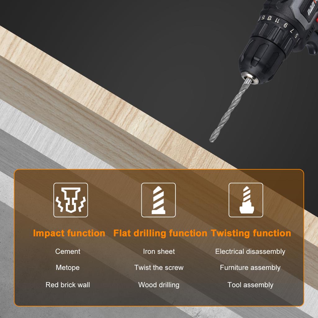 Electric Drill Sets Dual Speed Cordless Drill 25+1 Gear Torque Adjustment 10pcs Bit Connector, 9pcs