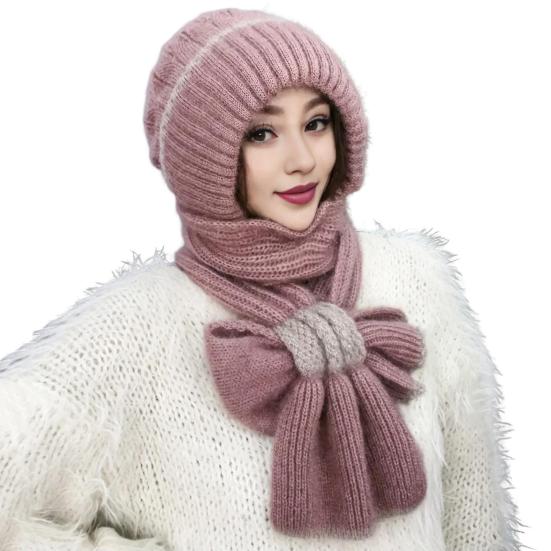 Зимняя вязаная шапка-шарф, теплая ветрозащитная защита ушей, для холодной погоды, для велоспорта, женская вязаная шапка-бини, утеплитель для шеи, шарф