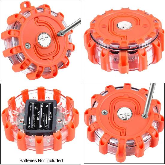 Tobfit 6 Pack LED Road Flares Emergency Lights Roadside Safety Beacon Disc Flashing Warning Flare Kit With Magnetic Base & Hook For Car Truck Boats |