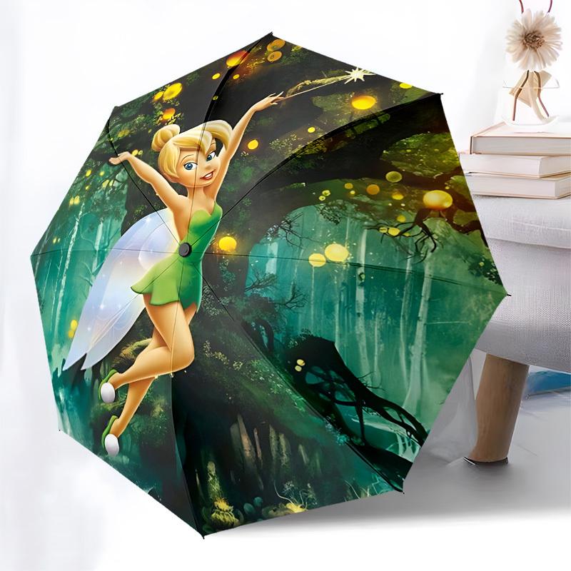 Tinkerbell Themed Automatic Opening and Closing Umbrella, Brightly Colored 8-rib Portable Umbrella, Suitable for Men and Women, A Perfect Gift for Chr