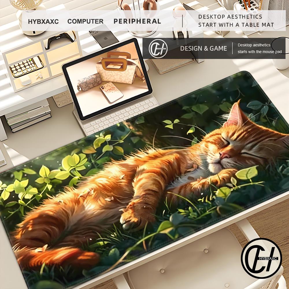 Sleeping Orange Cat Mouse Pad Large Rubber Base AntiSlip Pc Desk Accessories Hybxaxc For OfficeGamer Keyboard Mats Decor Mat