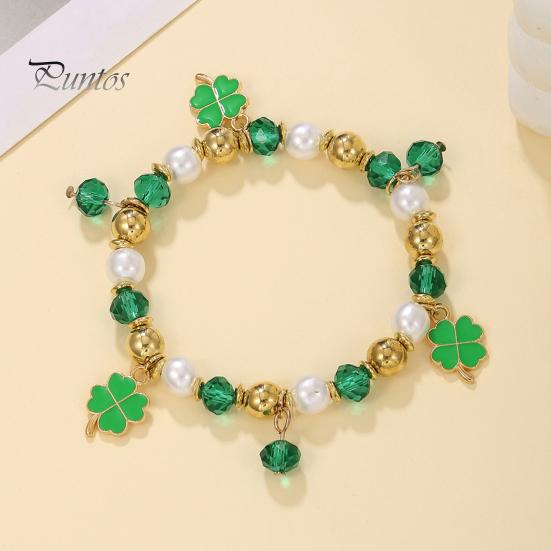 Браслет из клевера. День Святого Патрика Ирландские бисерные украшения со стеклянными бусинами и подвесками Браслет-талисман на удачу для праздничных торжеств Эластичный клевер