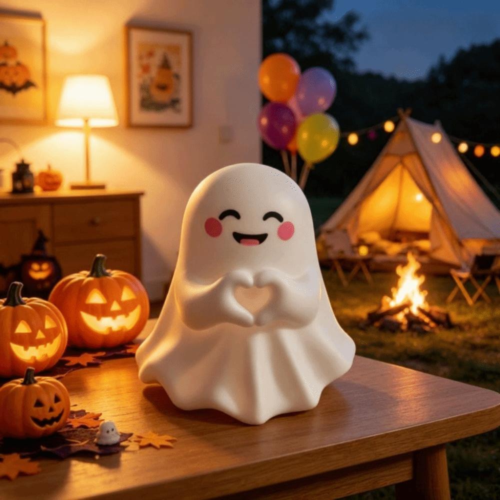 Smiling Faces Ghost Figurines Flocked Texture Ghost Pen Holder Mini Ornament Desktop Decoration