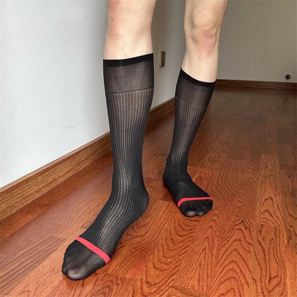 Stripe Men Ultra Thin Dress Tube Socks Translucent Business Dress Stockings Sheer Fashion Summer