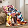Dynamic anime scene featuring vibrant characters with fiery and glowing effects. for all seasons blanket lunch break throw gift