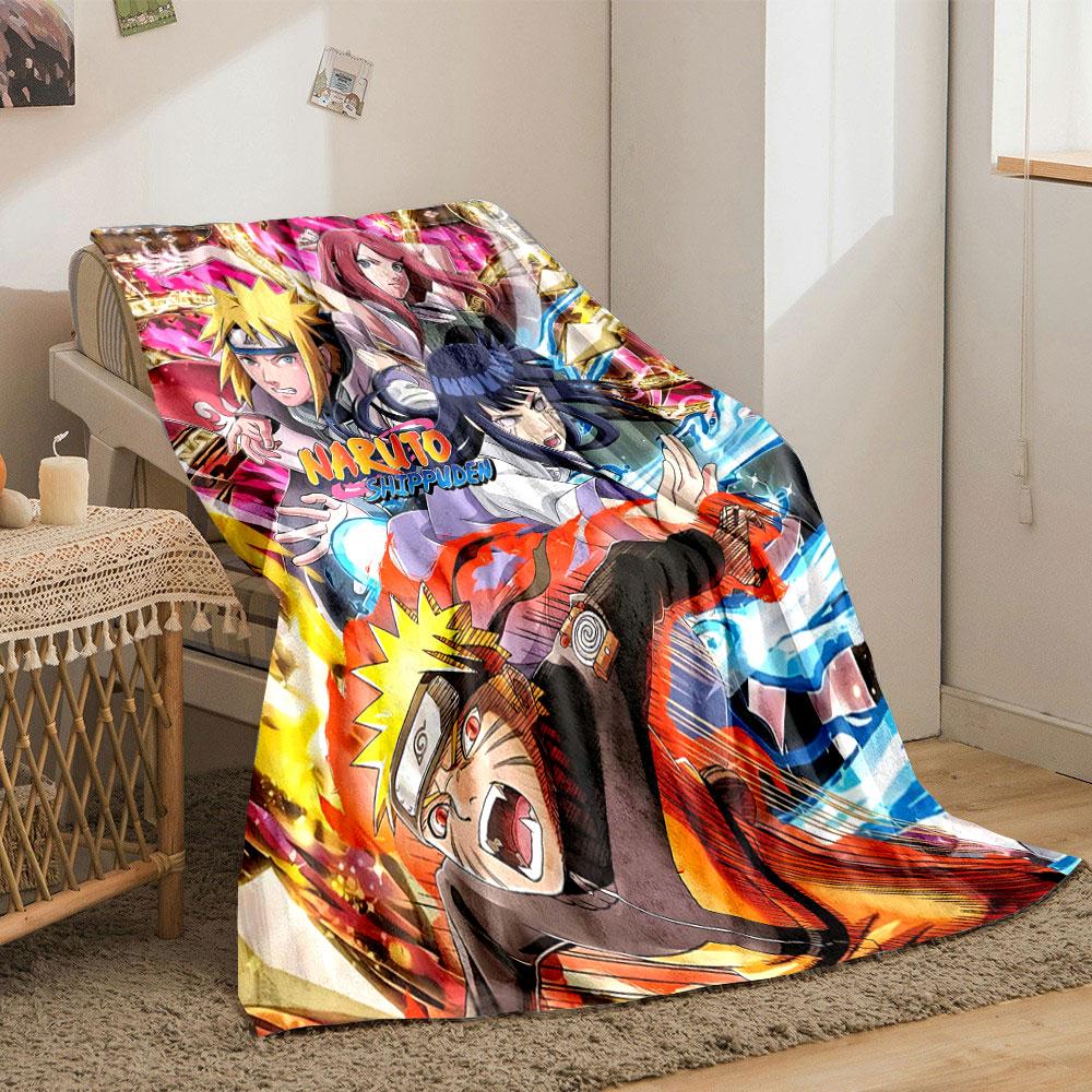 Dynamic anime scene featuring vibrant characters with fiery and glowing effects. for all seasons blanket lunch break throw gift