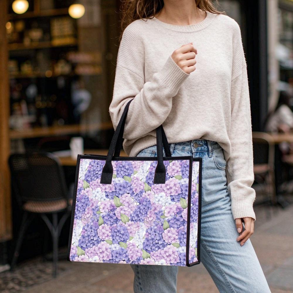Purple Hydrangea Printed Tote Bag Fashion Casual Daily Handbag for Ladies