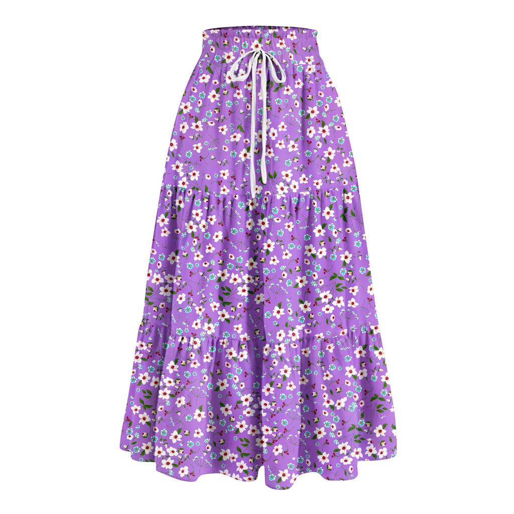 Женская весенняя повседневная длинная юбка с оборками, однотонная юбка, ретро-юбка в складку