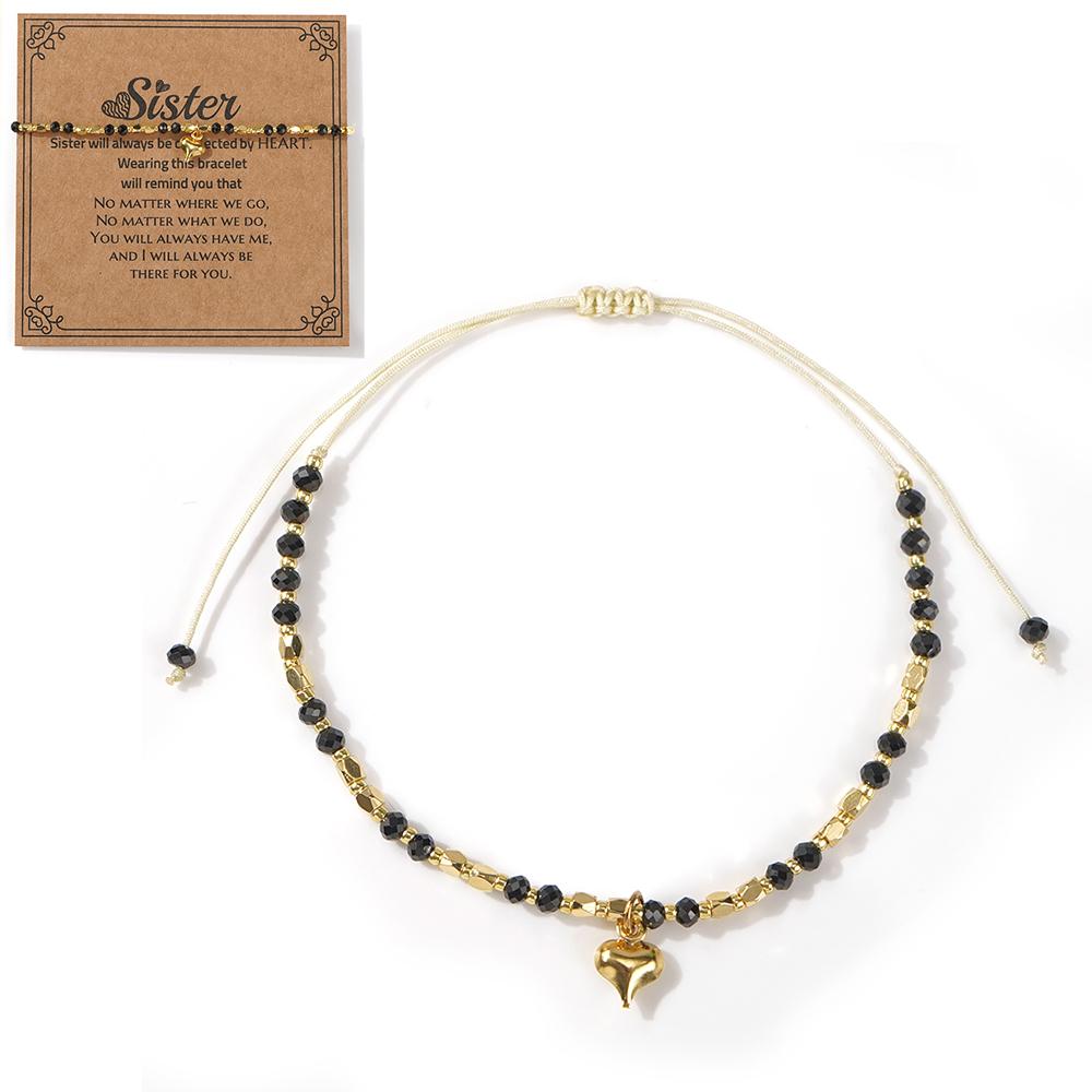 Ximang Ximang Stone Beaded Bracelet With Gold Heart Pendant Adjustable Handmade Jewelry for Women Sister Gift Ideacard