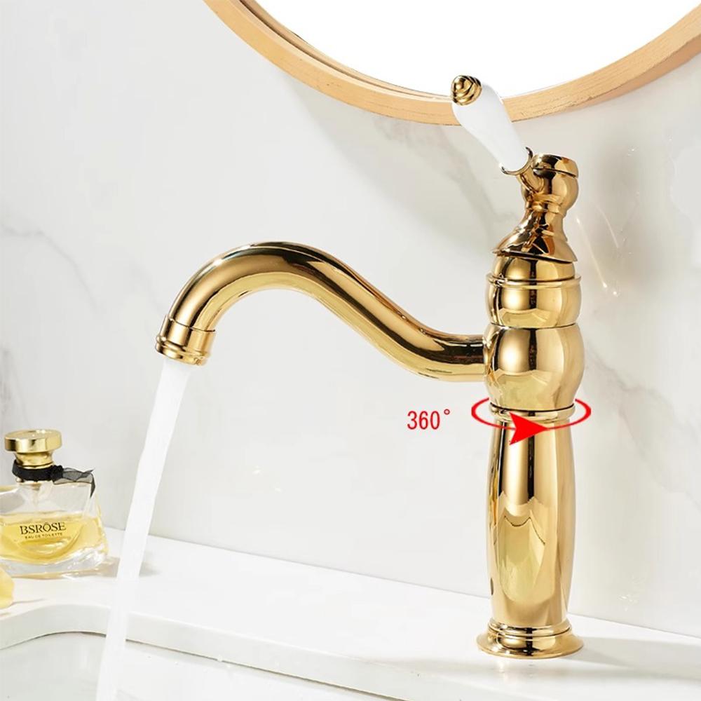Basin Faucets Modern Faucet Bathroom Faucet Gold Finish Hot & Cold Brass Basin Sink Faucet Single Handle with Ceramic Taps 8004