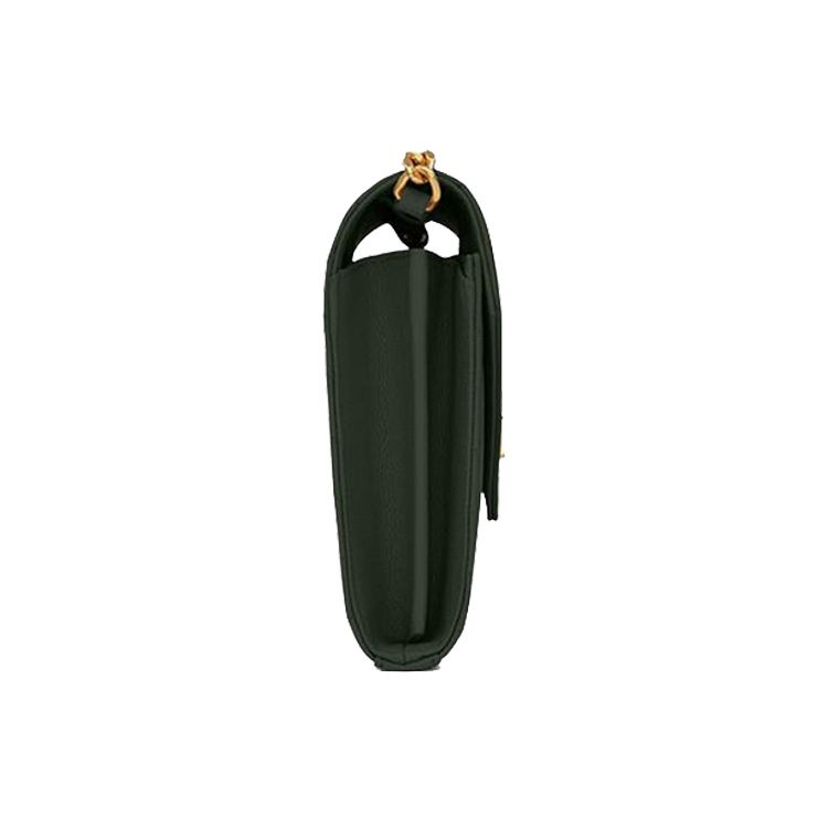 Saint Laurent Сумка-кошелек YSL Monogram с золотым логотипом, стеганая, с застежкой-кнопкой, из кожи, на цепочке, через плечо, женская, темно-зеленая, 377828BOW013051