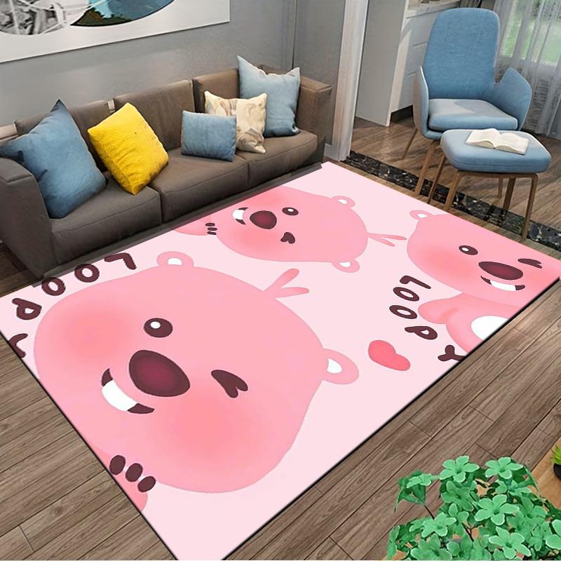 Pink Cartoon Bear Pattern Carpet with "Loopy" Lettering Design Suitable for use as an anti-slip for living room bedroom sofas