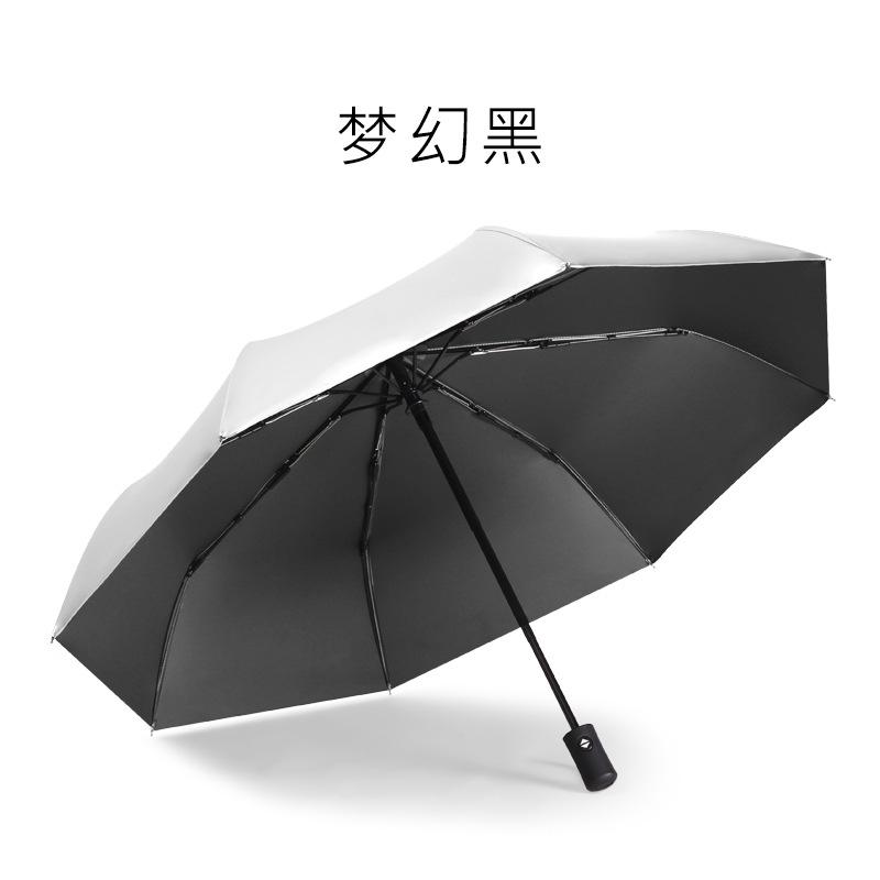 Titanium Silver Glue Three-fold Automatic Umbrella Sunscreen Parasol Small Fresh Pocket Weather and Rain Vinyl Folding Umbrella