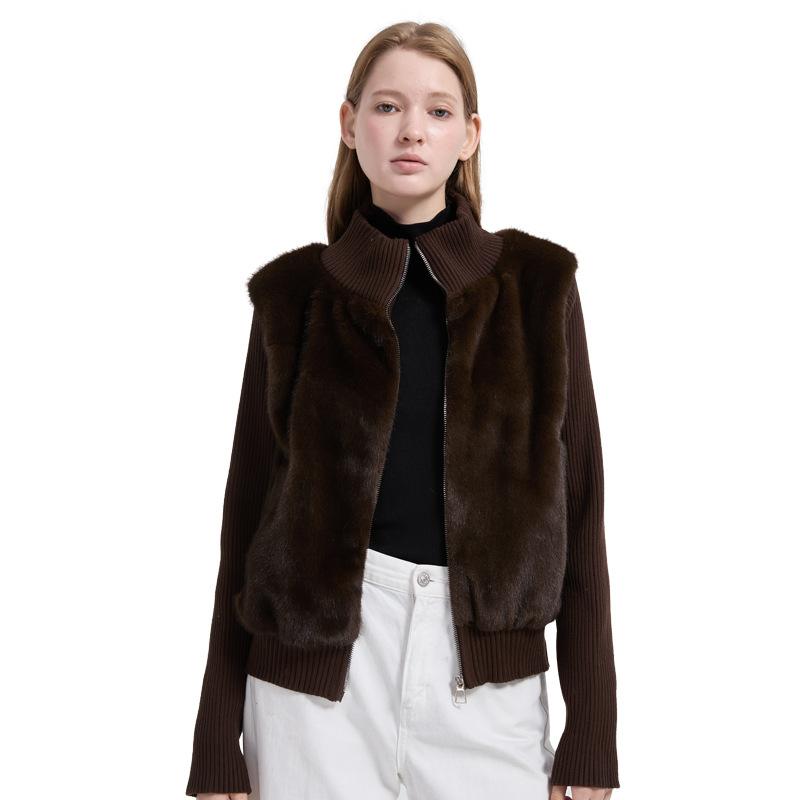 Winter new young women's fashion knitted splicing design sense warm anti-fur fur coat