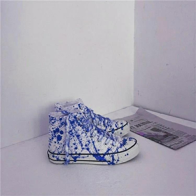 Модные красные стильные грязные туфли унисекс для мужчин граффити поддельные кровавые кроссовки из парусины для мальчиков высокие кроссовки дизайнерская мужская обувь