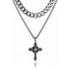 Necklace Double Chain Popular Kihei Width Chain Cross Necklace Cross Pendant Stainless Steel Hip Hop Rapper Accessories Present Metal Allergy