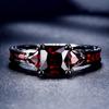 1 Pc Black Golden Color Princess Cut Red Stone CZ Claw Rings Wedding Band Jewelry Valentine's Day Gifts