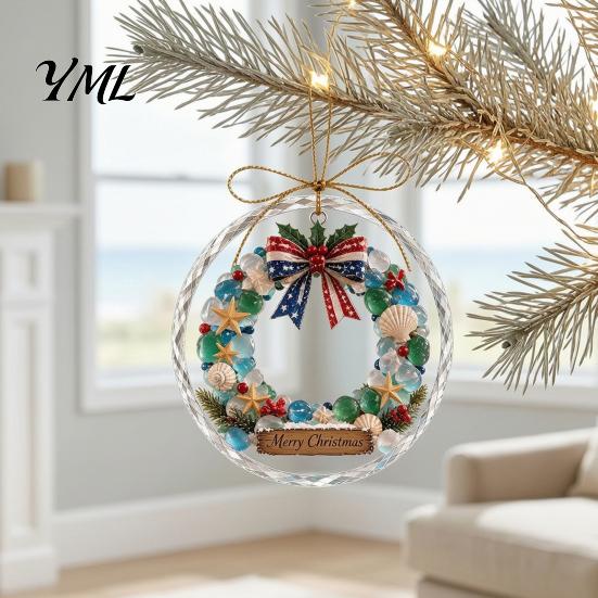 Handcrafted Style Ornament Christmas Acrylic Hanging Pendant for Holiday Tree Decoration, 2D Flat Ocean Theme Home Party Decor, Lightweight