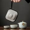 Ru Kiln Travel Tea Set Portable Outdoor Portable Beige Open Tea Pot Ceramic Business Business Gifts