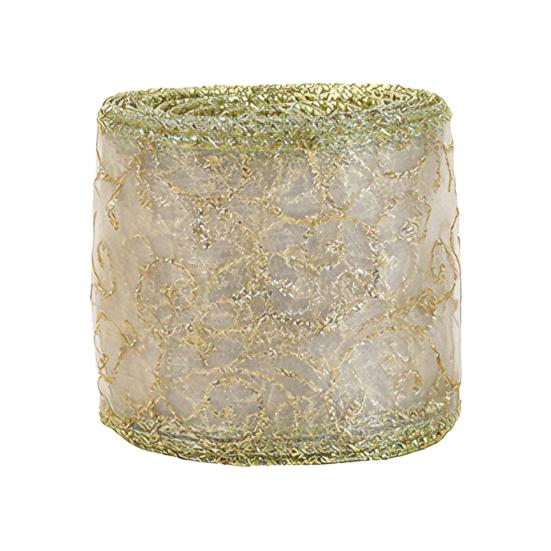 Translucent Polyester Ribbon for Bows 2.5" x 2.2 Yards Gold Sheer Christmas Tree Decoration and Gift Wrapping Wrapping, Mesh Fabric DIY Crafts Floral