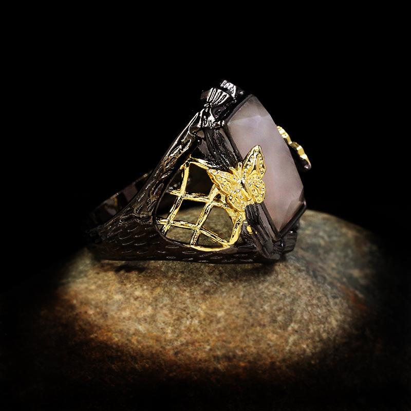 Ruby Ring Pigeon Blood Red Tourmaline Ring Black Gold Plated Two Color Inlaid Color Treasure Ring