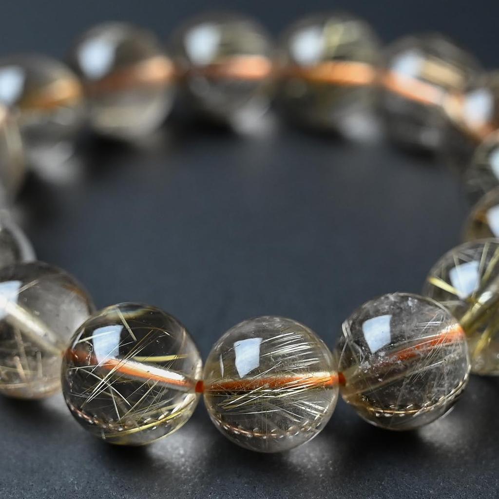 Jewelry Town Shosenkyo Rutilated Quartz 16cm Inner Power Stone for Good and Work [Eigado] Bracelet, 13.5mm Beads, Diameter, Fortune, Money,