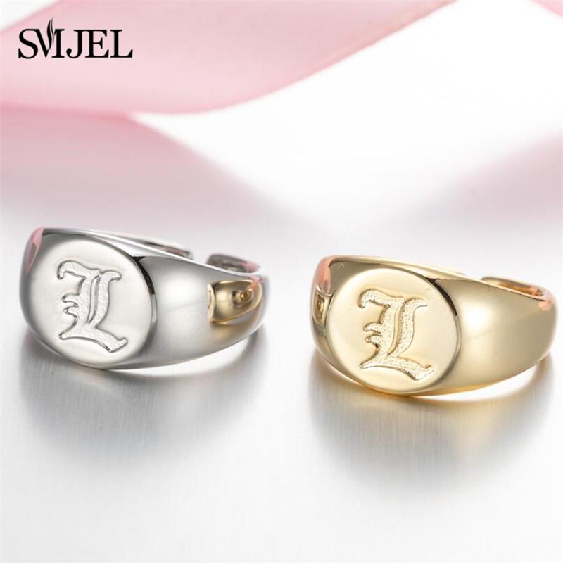 SMJEL Gothic Initial Letter Rings Silver Color Ancient Old English Rings Alphabet Personalize Jewelry Family Christmas Gifts