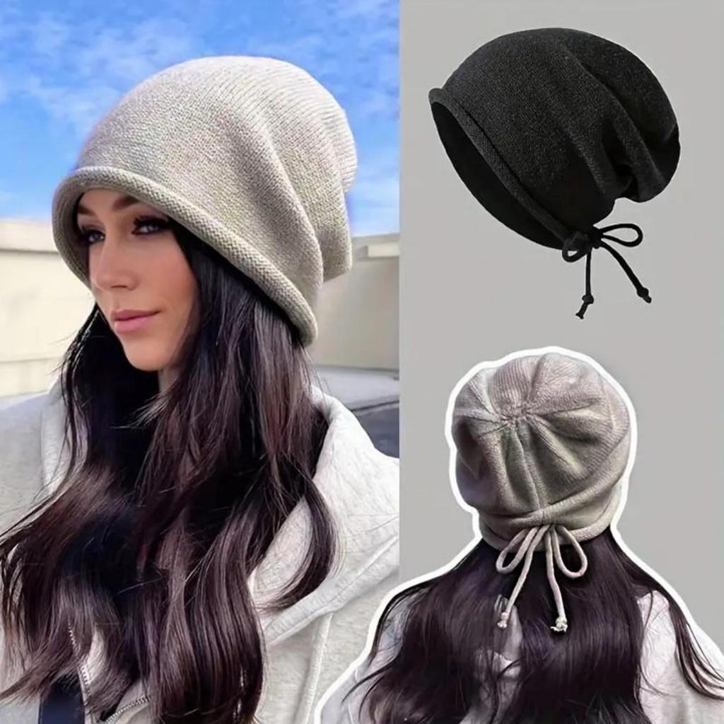 Big Head Circumference, Ear Protection, Drawstring, Knitted Hat, Woolen Hat, Couple's Head Cap, Warm Hat, Rolled Edge Hat