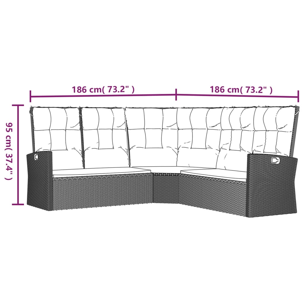 Corner Sofa with Reclining Function and Cushions Black Poly Rattan