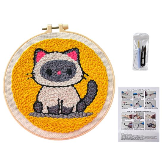1 Set Punch Needle Coaster Kit Handmade Punch Needle Embroidery Craft Kit with Hoop Yarn Tools Instruction Adults Beginners DIY Animal Flower Coaster