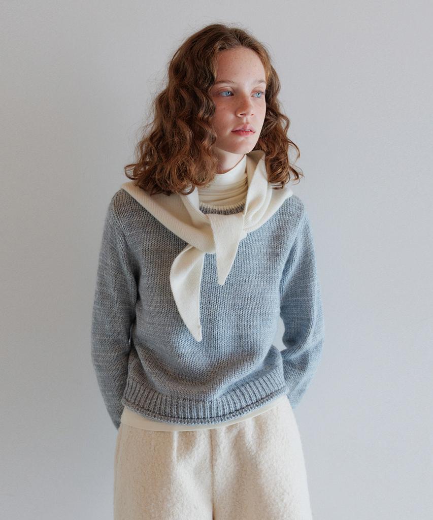 HANE Wool Trim Round Knit_Fog Gray