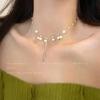 Trendy Light Luxury Pearl Heart Necklace: Versatile Beaded Clavicle Chain for Women's Style
