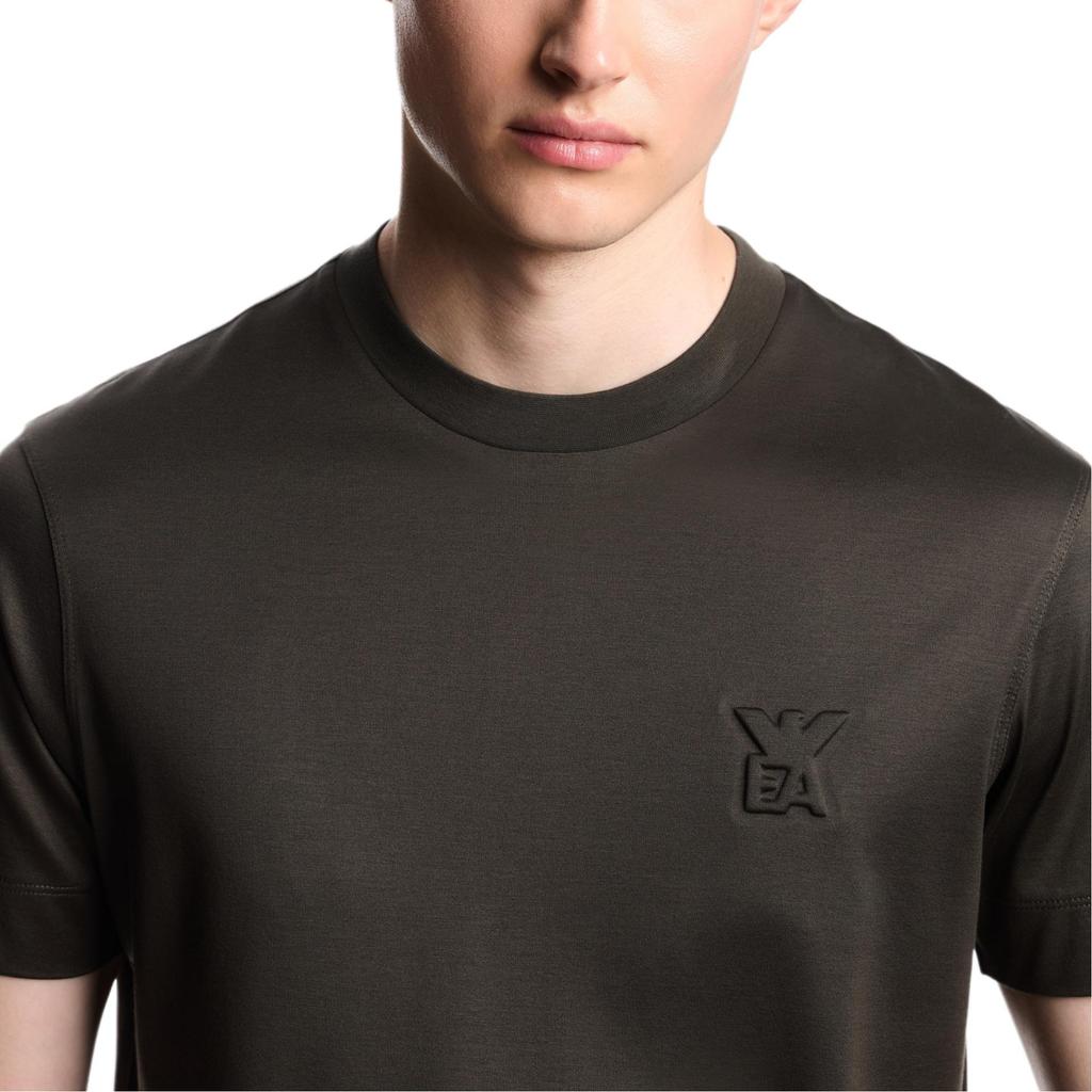 Emporio Armani EA7 Осень/Зима 25 Трикотажная футболка с круглым вырезом и пышными рукавами, однотонная, с логотипом, смешанная лиоцеллом, мужская одежда EM002963-AF10761-U8120