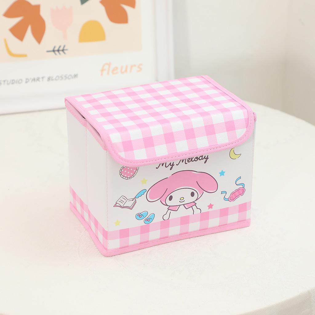 Hello Kitty Kuromi Cinnamoroll Melody Узор в клетку Складной откидной ящик для хранения для офиса и спальни