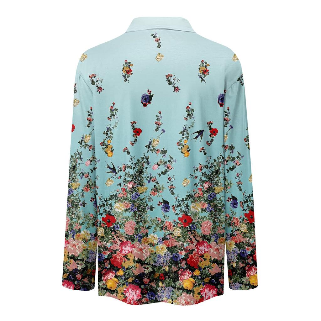 Женская мода повседневная весенняя футболка с V-образным вырезом и лацканами, длинный рукав