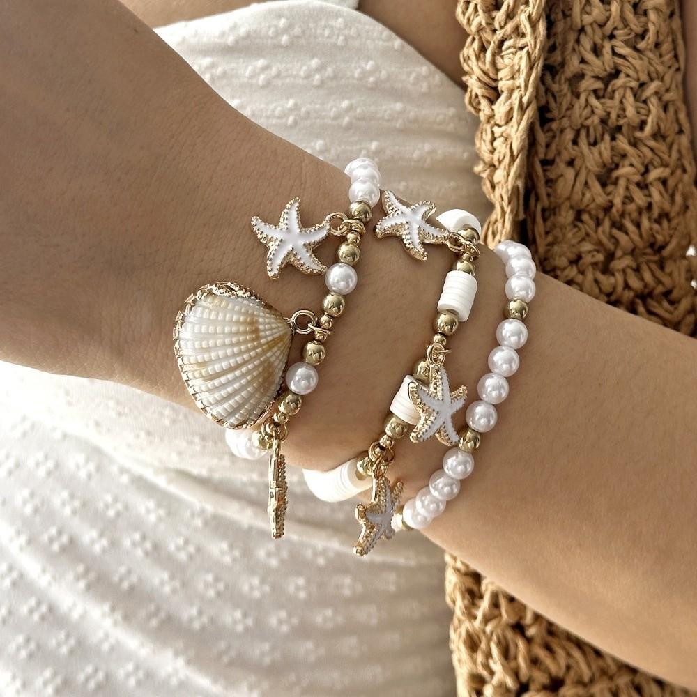 Starfish Multilayer Shell Bracelets Bohemian Wrap Charm Hand Chain New Conch Beaded Bangles Gifts