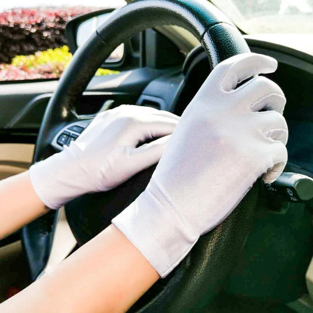 1Pair Women Thin Stretch Gloves Pure Color Driving Short Gloves Sun Protection Gloves Summer