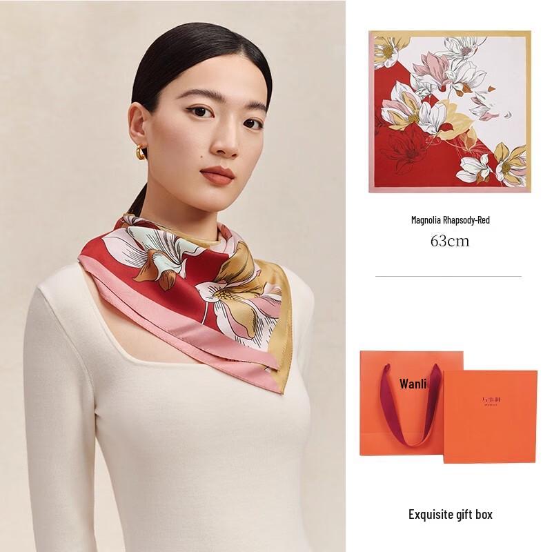 Wanshili 63cm Mulberry Silk Square Scarf for Women