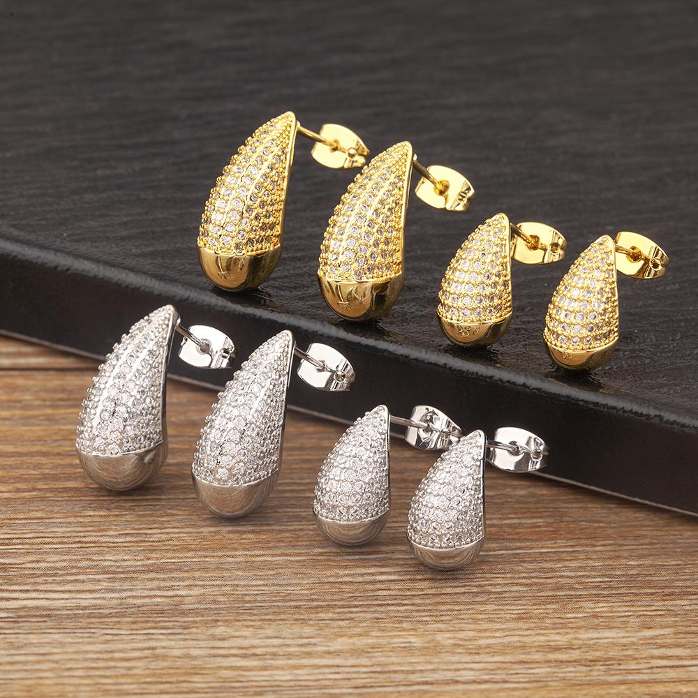 Nidin Classic New Design Waterdrop Shape Sparkling Zircon Charm Earrings S/L Sizes Choice For Women Fine Ear Jewelry Accessories
