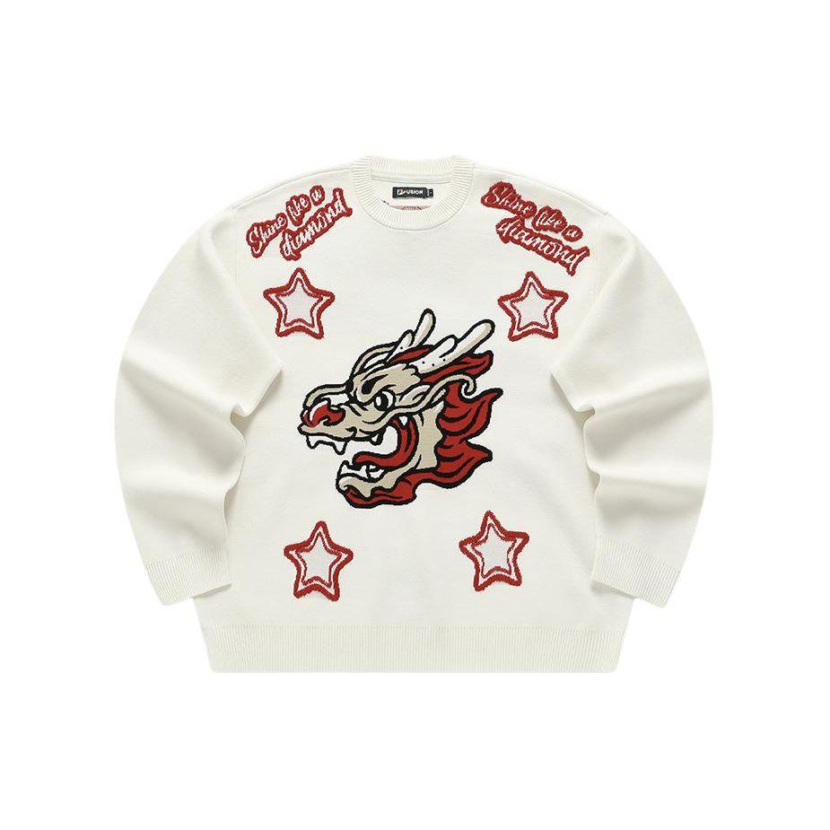 Fila Fusion Серия CNY Год Дракона Свитшот с круглым вырезом с узором дракона Унисекс-свитшот Облачно-белый T11U412402F-WT