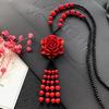 New Vintage Versatile Red Cinnabar Sweater Chain Natural Long Female Rose Necklace Pendant Accessories