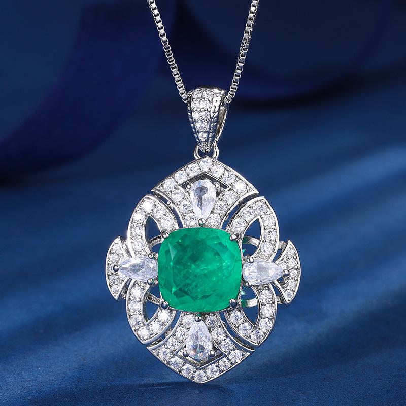 Jewelry Copper Bottom Gold-Plated Simulation Color Treasure Square Temperament Luxury Pendant Necklace Women'S Cross-Border 10 * 10