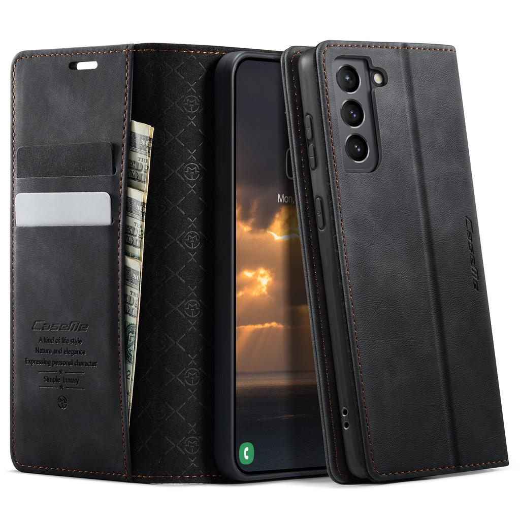 For Samsung Galaxy S21 FE 5G Case CASEME 033 Series RFID Blocking Wallet Stand Calf Texture Leather Phone Cover