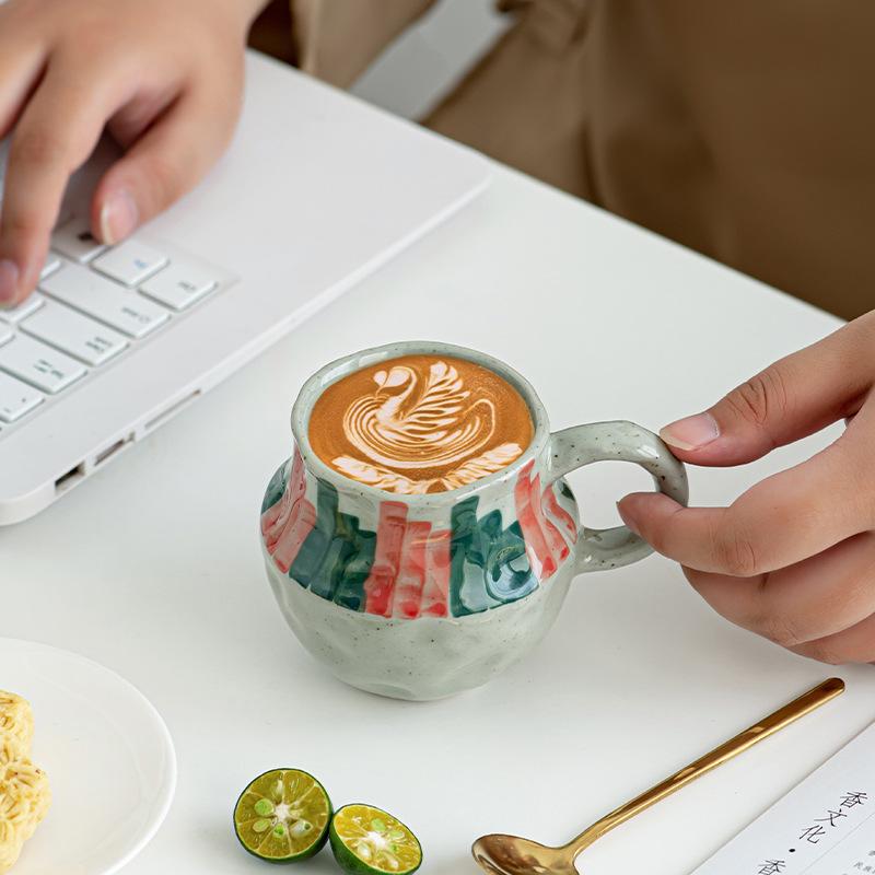 Japanese Style Ceramic Coffee Mug Handmade Pottery Milk Cup Creative Doodle Office Drinkware