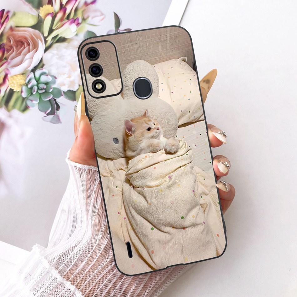 For ITEL A48 Cute Flower Butterfly Cat Painted Case For Itel A48 Black Silicone Soft Phone Cases
