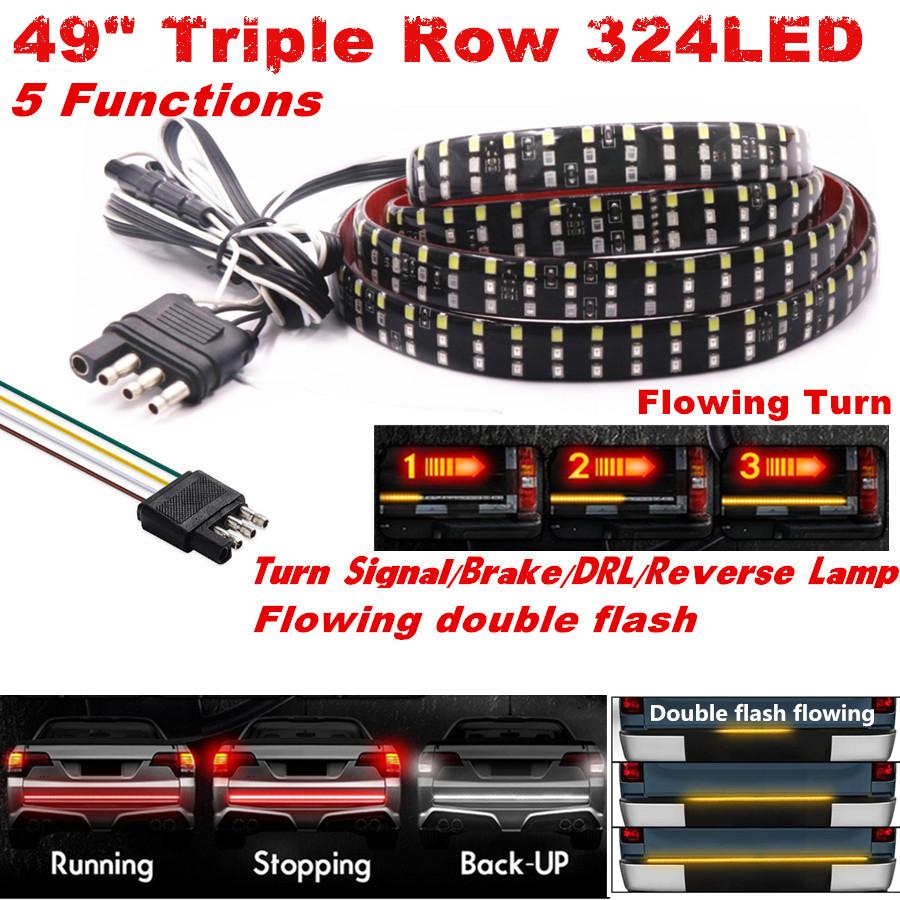 49" 3-Row Flowing LED 3-Color Waterproof Car Tailgate Light Brake Lamp
