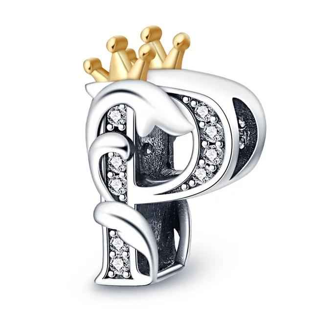 New Copper Charm Compatible With Original Bracelet Accessories Women Jewelry Piece Crown Twenty-Six Letters Collection