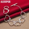 925 Sterling Silver Six Heart Chain Bracelet Jewelry