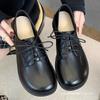 Британские женские туфли на плоской подошве большого размера 41-43 одинарные туфли 2025 года новые осенние туфли из мягкой кожи на мягкой подошве с широким носом маленькие кожаные туфли